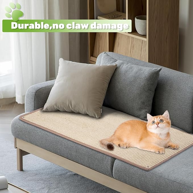 Natural Sisal Cat Scratching Mats 2 Packs,Cat Scratch Furniture Protector,Wall Mounted Wall Climbing Carpet, Horizontal Cat Scratcher Rugs Carpets Mats for Wall Couch Protection，23.6" Lx15.7 W