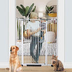 51.18 Inch Extra Tall Pet Gate, 29.5-43" Adjustable Wide Auto Close Dog Gates, Pressure Mounted Walk Through Tall Cat Gate for Doorways,Hallway,Stairs（White）