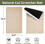 Cat Scratcher Mat, 39.3"x 23.6" Natural Sisal Cat Scratch Mat with Velcro Tape, Scratching Rug Pad for Indoor Cats, Furniture Protector, Floor Carpet, Wall Pad, L, Beige