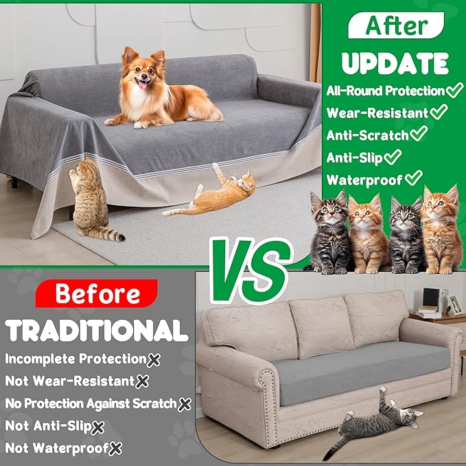 Cat Scratch Furniture Protector - Anti-Slip, Waterproof Sofa Cover to Keep Cats Off, Pet-Friendly Couch Protectors for 3 Cushion Couch, Anti-Scratch Couch Cover for Pets and Kids 150"X91"Dark Gray
