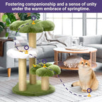 Happy & Polly Flowers Cat Tree Cute Cat Tower 35.4 Inches Multi-Level Stable Condo for Large Cats Easy to Assemble with Scratching Posts Cat Furniture Activity Center for Kitten