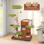 Tangkula Solid Wood Cat Tree, Cute Cat Tower with Scratching Posts, 2-Tier Tree Hole Cat Condo, Wood Branches, Sisal Panel, Top Perch, Platforms & Hanging Toy, Cat Tree for Indoor Cats Large Adult