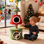 COSIEST 40in Tall Christmas Cat Tree Tower for Cats, Multi-Level Cat Tree House with Sisal Scratching Posts, Unique Kitty Condo & Kittens Play Activity Center for Christmas Decor, Red & Green