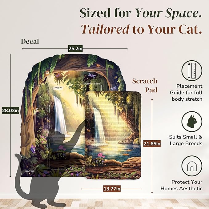 Vertical Cat Scratcher - Removable Wall Mounted Cat Scratcher and Art Decal – Wall Scratch Pad for Cats with Sisal Cat Scratcher – Large Protective Wall Scratchers for Indoor Cats
