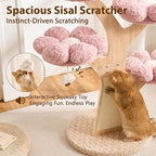 Aesthetic Flower Cat Tree Tower with Scratching Post for Indoor Cats, 48" Modern Cat Tree with Wood Sculpted Branch, Flower Cat Beds, Scratching Board & Interactive Squeaky Toy, Sakura Pink