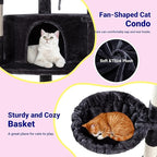 Allewie 73in Fan-Shaped Space-Saving Corner Cat Tower/Multi-Level Tall Cat Tree for Indoor Kitties/Cozy Baskets/Condos/House/Perches/Sisal Scratching Posts/Pet Activity Center/Dark Grey