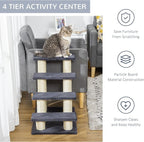 4 Levels Pet Stairs for High Beds Couch, Cute Stair Shaped Cat Tree for Indoor Cats or Dogs with Scratching Post, Hanging Play Ball, Gray