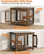 Dog Crate Furniture with Cushion Set of 2, Wooden Dog Kennel Indoor with Double Doors, Dog Cage with Wheels, Dog House Side End Table for Small Dogs up to 30 lb, 27.2" L, Rustic Brown