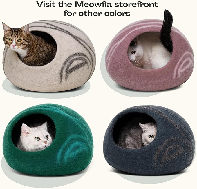 MEOWFIA Cat Cave – Premium Felt Cat Bed for Indoor Cats, Handmade Merino Wool (Snow Leopard, Medium)