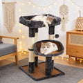 Multi-Level Cat Tree for Indoor Cats, Modern Cat Tower with Double Beds & Scratching Posts, 27 in Cute Cat Tree for Large Cats and Kitten, Small Cat Climbing Tower with Hanging Toys, Grey