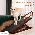 Dog Ramp for Bed with Safety Rails for High Beds up to 37" – Extra Wide 19.5" Adjustable Dog Bed Ramp for Large Dogs up to 200 lbs – Solid Birchwood, Non-Slip Rubber Surface, Foldable Design – Walnut