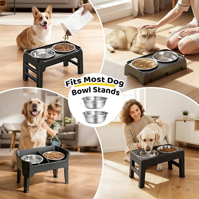 URPOWER 4 Pack 8" Stainless Steel Dog Bowls - 50oz Thickened Durable Pet Bowls for Food and Water, Fit for Elevated Dog Bowl Stand