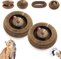 2Pcs Magic Organ Cat Scratcher Cardboard, Foldable Scratching Board, Interactive Cat Toy with Bell Ball, Corrugated Cardboard Scratch Pad for Indoor Cats, Round
