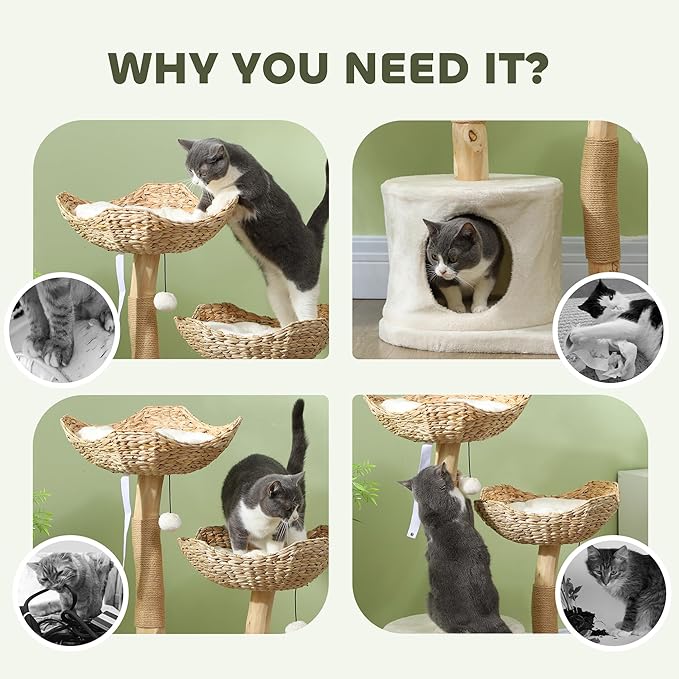 PawHut Cat Tree, 37" Cat Tower for Indoor Cats, Modern Cat Scratching Post with Wooden Posts, Cat Condo, Cat Beds, Toy Balls, Washable Cushions, Anti-Tip Kit, for Kittens & Adult Cats