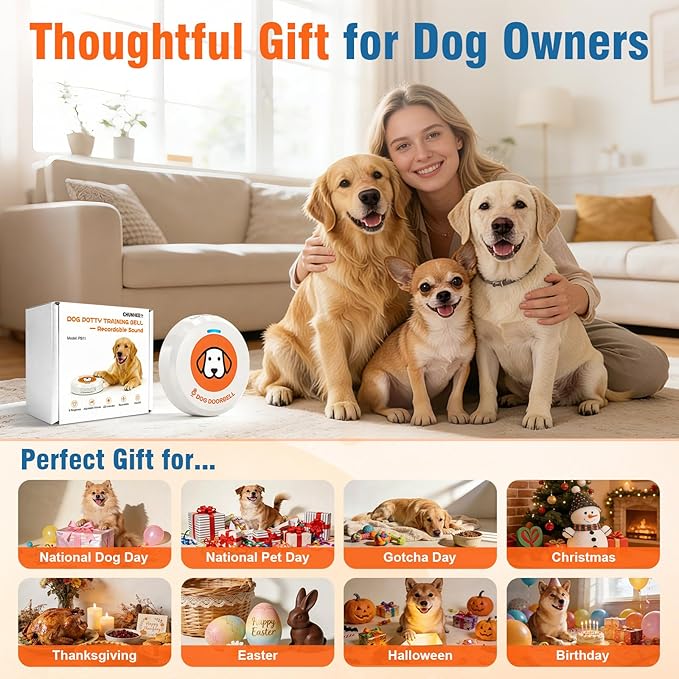 ChunHee Recordable Bells for Dog Training to Go Outside - Dog Door Bell with 5 Adjustable Volume | Bell for Dogs to Ring to Go Potty | Teach Puppies to Signal to Go Outside & Potty