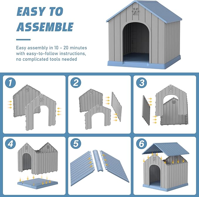 Fancyango Dog House Outdoor Indoor, Weatherproof Dog House with Elevated Floor and Air Vents for Small to Medium Dogs,Easy Clean and Assemble (Blue1, 26.18''L × 24.02''W × 25.98''H)