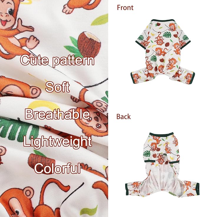 Dog Pajamas Pjs Spring Summer Dog Clothes for Small Dogs Girl Boy, Soft Stretchy Tiny Chihuahua Yorkie Puppy Clothes Doggie Onesies Cat Pet Jammies Outfit, Brown Monkey, M
