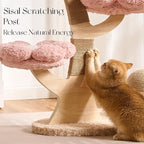 797Audio Flower Cat Tree, 37" Wood Branch Cat Tower, Pink Cloud Cat Tree with Scratching Post for Indoor Adult Cats, Luxury Cat Tree with Mushroom Cat Scratcher & Interactive Squeaky Toy