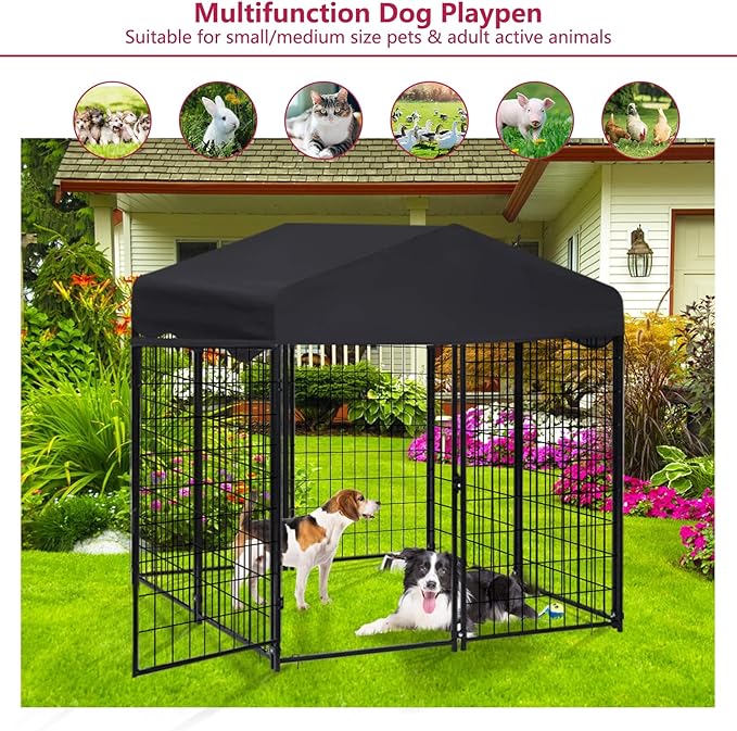 Dog Kennel Outdoor Dog House with Roof Waterproof Cover,2 Sets 4x4x4.5ft Outside Dog Pen for Puppy Small/Medium Dogs,UV-Resistant Exercise Dog Playpen Metal Pet Crate Cage
