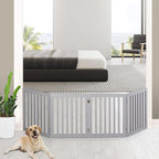 ZENY 24 Inch Pet Dog Gate, Foldable Freestanding Dog Door 4 Panel, White Wooden Z Shape Step Over Pet Fence for Entryway, Stairs, Doorway (Grey)