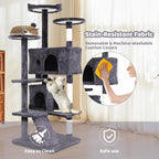 54" Cat Tree for Indoor Cat, Multi-Level Pet House w/Cat Perch, Scratch Post, Plush Toy, Perfect Pet Gift, Light Gray