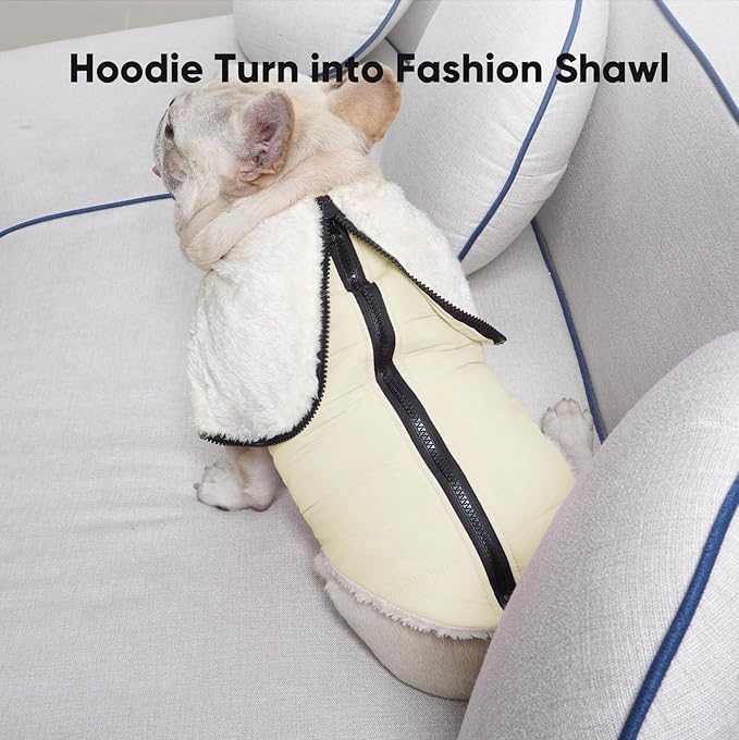 Fleece Lining Dog Hoodie with Harness Built in,Extra Warm Large Dog Jacket in Winter Doggie Coats with Hooded,Light Yellow XXL