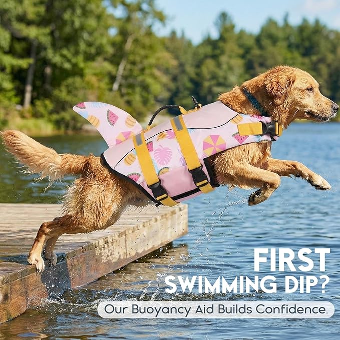 ASENKU Dog Life Jacket - Pet Safety Vest for Swimming & Boating, Shark Life Jacket with Floatation, Dog Lifesavers Swimsuits for Small Medium Large Dogs (Summerpink, XL)