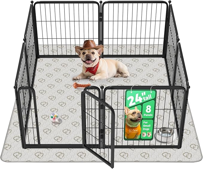 FXW Homeplus Unleashed Indoor Dog Playpen - Stress-Free and Safe Play, Heavy Duty 24 Inch 8 Panels with Washable Pee Pad for Puppy and Small Dogs, Black│Patented