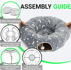 LUCKITTY Cat Tunnel Bed Under Christmas Tree with Plush Ball Toy Playground Crinkle Collapsible Self-Luminous Flannel Fabric 3FT for Large Cats Kittens Kitty Small Animals Puppy Grey Moon Star