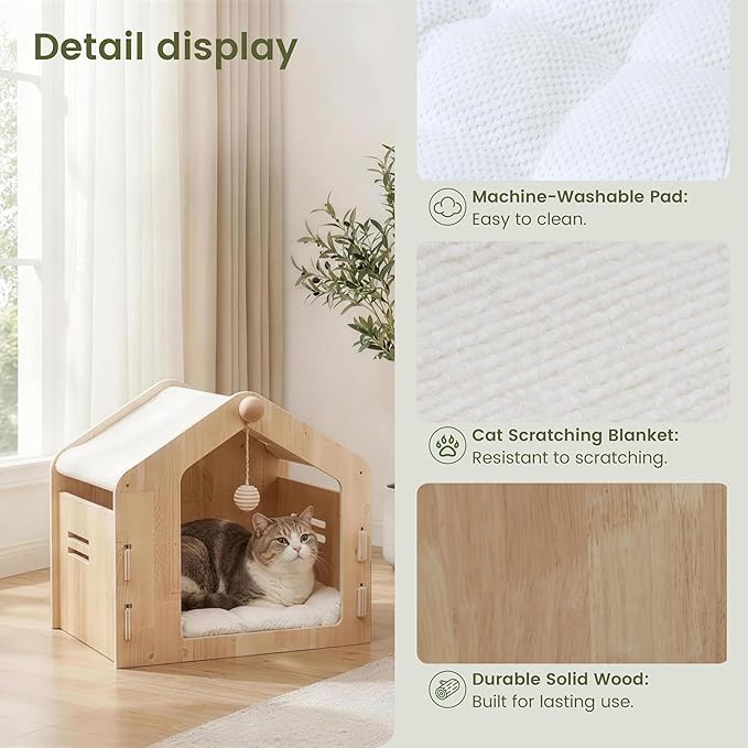 Spacious cat House，Enclosed cat Bed with a Padded Cotton pad and cat Ball，Easy to Assemble and Clean