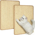 2 Pack 23.6 X 15.7 Inch Cat Scratch Mat, Natural Sisal Cat Bunny Rabbit Scratching Pad with Jute Border, Durable Scratch Rug, Natural Fabric Horizontal Cats Pad for Furniture Sofa and Wall(Beige)