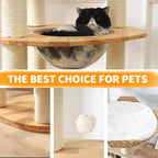 Cat Tree for Indoor Cats, 61'' Multi-Level Solid Wood Cat Tower for Large Adult Cats, Heavy Duty Modern Cat Tree with 9 Sisal Rope Posts, 3 Spacious Perches & Cozy Basket, Stable and Easy to Assemble