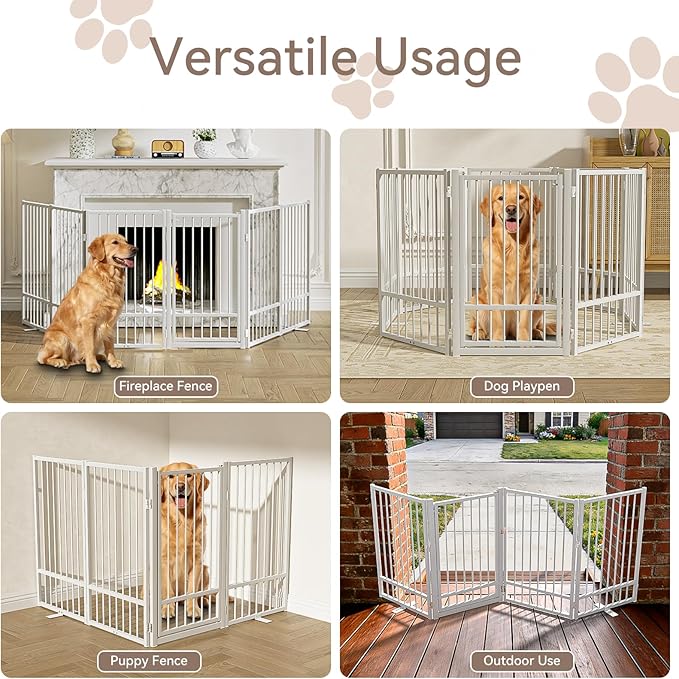 Full Metal Freestanding Dog Gate with Door, 36''Height Foldable Pet Dog Fence for Indoor & Outdoor, 6 Panels Extra Wide Free Standing TallDog Gates for Doorways,House,Stairs,Porch,Deck,Yard