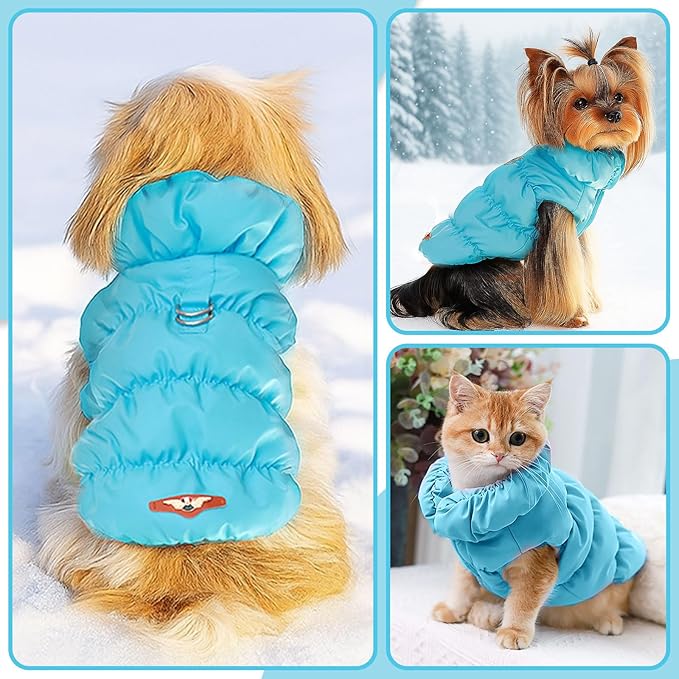 Winter Warm Dog Jacket for Small Medium Dogs Cat Cold Weather Coats with Harness Paded Dogs Fleece Vest Waterproof Windproof Dog Snow Jacket Pet Puppy Clothes (Blue,M)