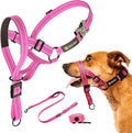 Dog Headcollar with Leash and Safety Strap Stops Heavy Pulling On The Leash Padded Reflective Head Halter for Small Medium Large Dogs Adjustable Head Harness for Training and Walking, (M, Pink)