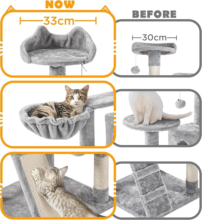 Yaheetech 57in Multi-Level Cat Tree for Large Cats, Luxurious Cat Activity Center with 2 Condos, 3 Jump Perches and Scratching Posts for Indoor Cats and Kittens, Light Gray