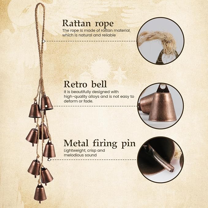 2 Pack Witch Bells for Door Knob Protection Outdoor Bells Hanging Bells for Door knob Witches Bells Magic Wind Chimes for Home Protection Witch Bells Kit(Rustic Red)