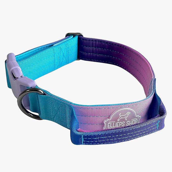Tactical Dog Collar with Control Handle - Adjustable, Heavy Duty, Training and Walking for Medium and Large Breeds (Purple Blue, XL: 20" - 28")