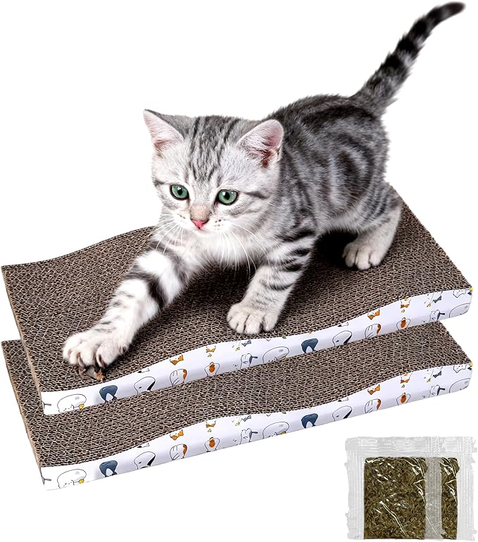 Cat Scratching Board, Large Wide Corrugate Cat Scratcher with Catnip, Premium Scratch, Double-Sided Design, Cat Scratch Pad for Indoor Cats and Kitten,Furniture Protectors from Cat Scratching (2-PACK)