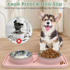 BNOSDM Double Dog Food Bowls Stainless Steel Dog Food and Water Bowls with Non-Spill Plastic Mat Pet Cat Feeder Bowl Set for Puppy Cats Kitten Small Dogs, Dark Green