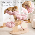 797Audio Flower Cat Tree, 37" Wood Branch Cat Tower, Pink Cloud Cat Tree with Scratching Post for Indoor Adult Cats, Luxury Cat Tree with Cat Scratch Pad & Interactive Squeaky Hanging Toy