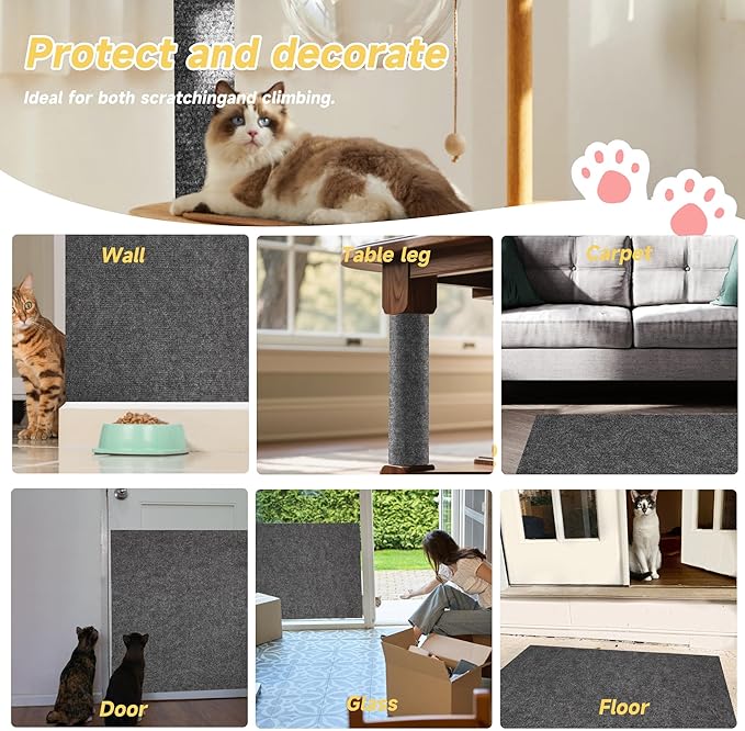 Cat Scratch Furniture Protector, 78.7''x15.8'' Trimmable DIY Self-Adhesive, Durable Corner Scratcher Couch Protectors from Cat Claws for Sofa, Tree Shelves & Scratching Posts (Dark Gray)