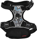 Puppia Cynthia Dog Harness H Sturdy Adjustable Neck and Chest Reflective Flower Pattern Front and Back D-Ring for Small and Medium Dogs, Black, Medium