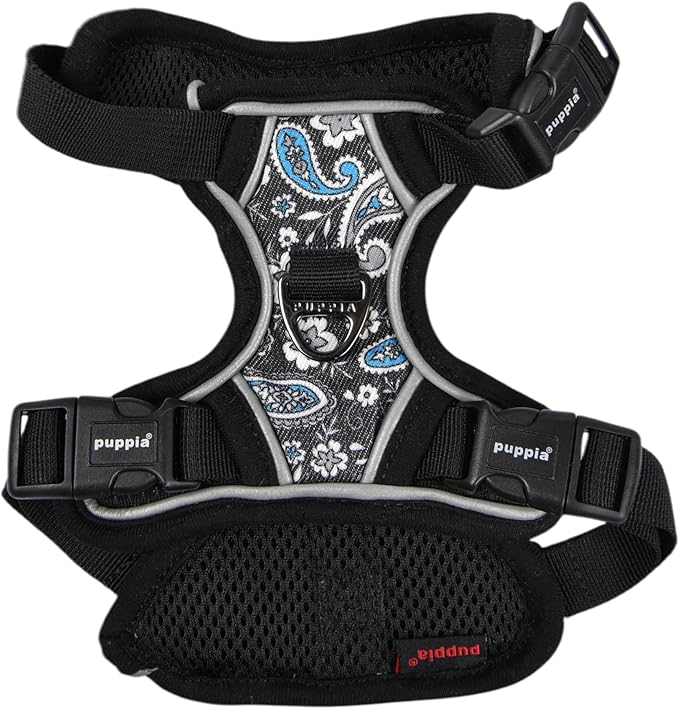 Puppia Cynthia Dog Harness H Sturdy Adjustable Neck and Chest Reflective Flower Pattern Front and Back D-Ring for Small and Medium Dogs, Black, XX-Large