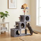 ROYPET Cat Trees with Three Cat Houses Condos with Scratch Posts and Cat Toys,Grey