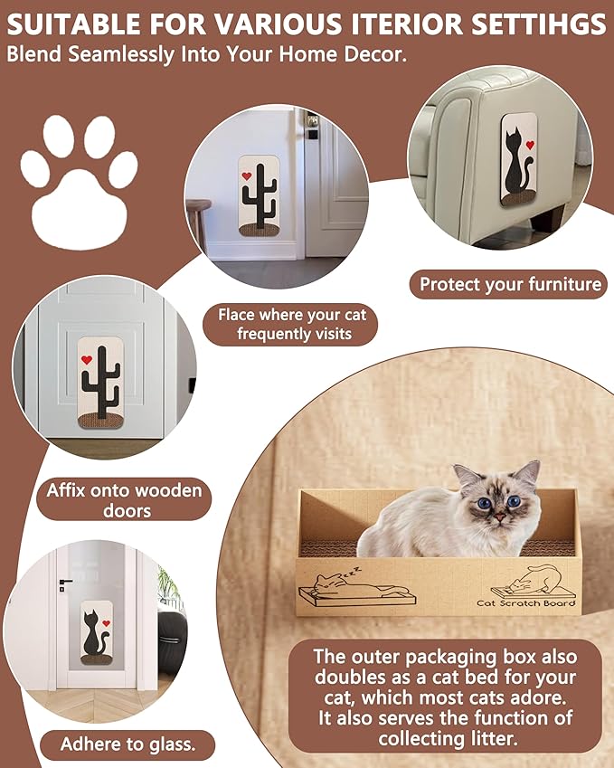 Megidok Cat Scratcher Art,5 Pack Cat Wall Mounted Scratcher,Cute Scratch Pad for Cats Nail File,Couch Protector Scratching Posts for Indoor Cats Adults Cat+Cacti