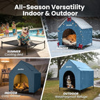 36" Large Dog House for Large Dog Indoor or Outside, Weatherproof 600D PVC Outdoor, Featuring Breathable 2x1 Textilene Elevated Dog Bed, Easy Clean (Blue)