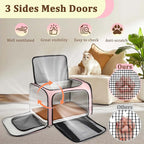 Cat Carrier Dog Carrier - Soft-Sided Cat Carrier with Plush Pad & Cooling Mat, Easy-Load 4-Side Zipper & 3-Side Mesh Ventilation, Pet Carrier Airline Approved for Cats/Dogs Up to 16 lbs, Pink