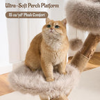 33" Modern Cat Tree for Indoor Cats, Aesthetic Natural Wood Cat Tower with Branch-Style Scratching Posts, Luxury Plush Faux Fur Cat Bed with Natural Loft, Perch & Hanging Ball, Almond Khaki