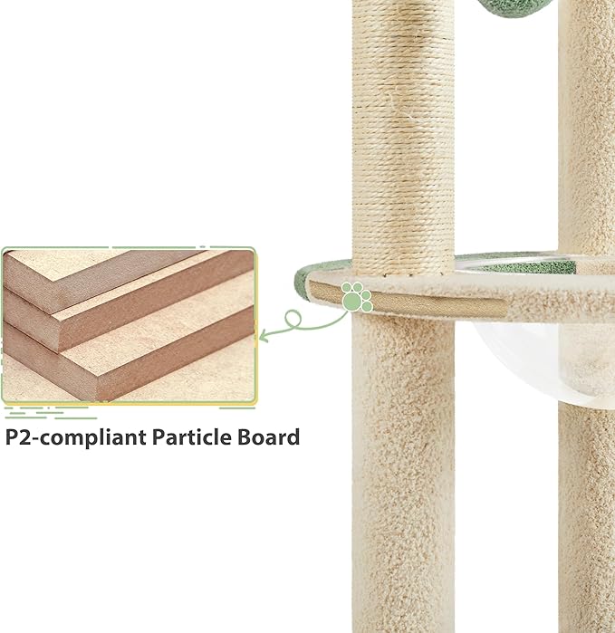 Yaheetech Cat Tree, 35.5in Cat Tower for Indoor Cats, Cat House with Scratching Posts & Padded Perch & Space Capsule, Cute Kitten Tree, Pet Furniture for Kittens, Army Green/Beige